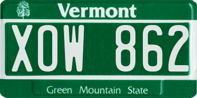 VT license plate XOW862