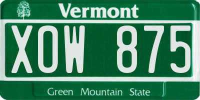 VT license plate XOW875