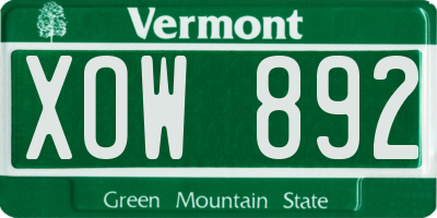 VT license plate XOW892