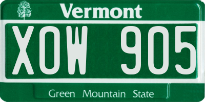 VT license plate XOW905