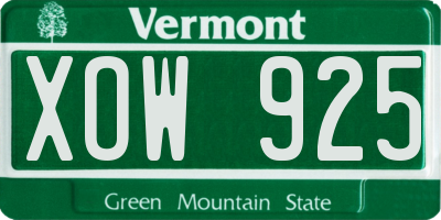 VT license plate XOW925