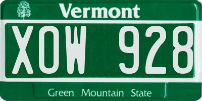 VT license plate XOW928