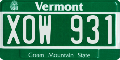 VT license plate XOW931