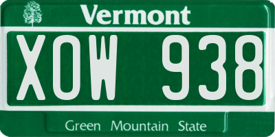 VT license plate XOW938
