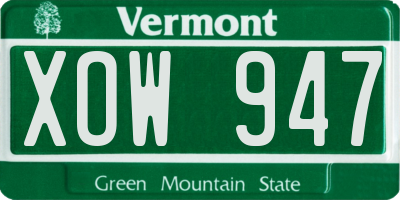 VT license plate XOW947