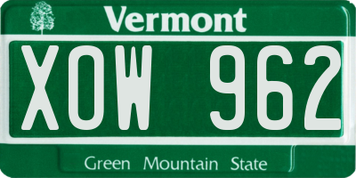 VT license plate XOW962