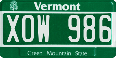VT license plate XOW986