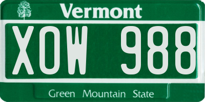 VT license plate XOW988