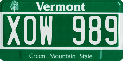 VT license plate XOW989