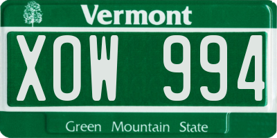 VT license plate XOW994