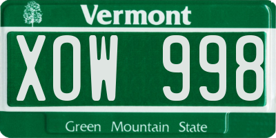 VT license plate XOW998