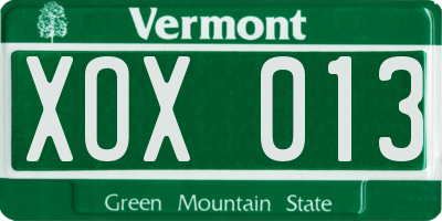 VT license plate XOX013