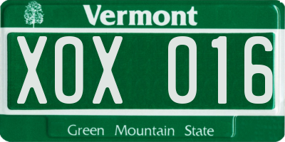VT license plate XOX016
