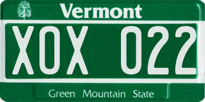 VT license plate XOX022