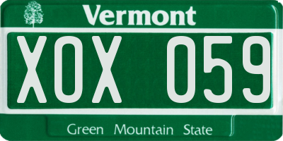 VT license plate XOX059