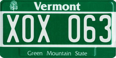 VT license plate XOX063