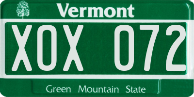 VT license plate XOX072