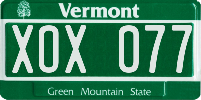 VT license plate XOX077