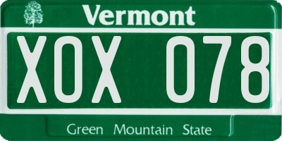 VT license plate XOX078