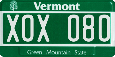 VT license plate XOX080