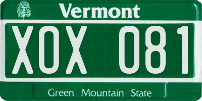 VT license plate XOX081