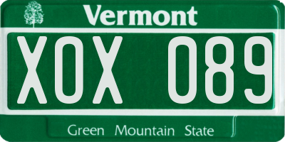 VT license plate XOX089