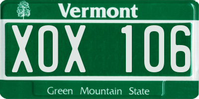 VT license plate XOX106