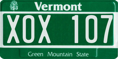 VT license plate XOX107