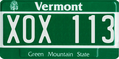 VT license plate XOX113