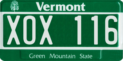 VT license plate XOX116