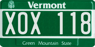 VT license plate XOX118