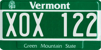 VT license plate XOX122