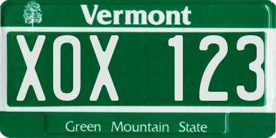 VT license plate XOX123