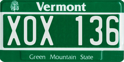 VT license plate XOX136