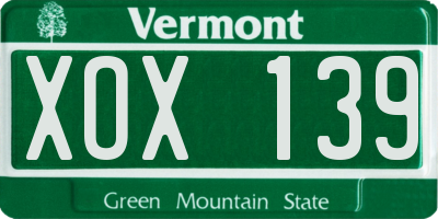 VT license plate XOX139