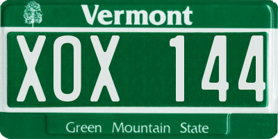VT license plate XOX144