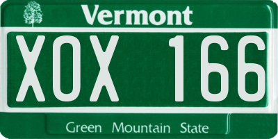 VT license plate XOX166