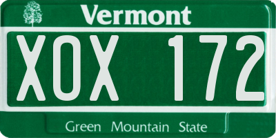 VT license plate XOX172