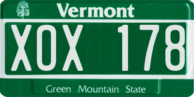 VT license plate XOX178