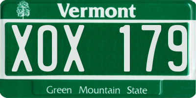 VT license plate XOX179