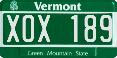 VT license plate XOX189