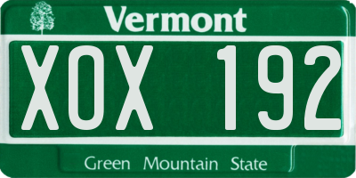 VT license plate XOX192