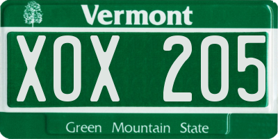 VT license plate XOX205