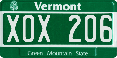 VT license plate XOX206