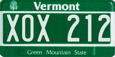 VT license plate XOX212