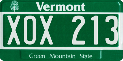 VT license plate XOX213
