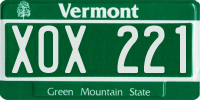 VT license plate XOX221