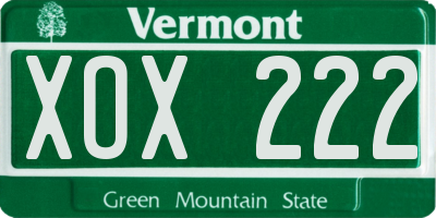 VT license plate XOX222