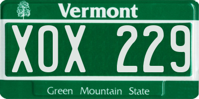 VT license plate XOX229