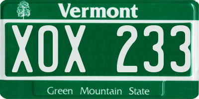 VT license plate XOX233
